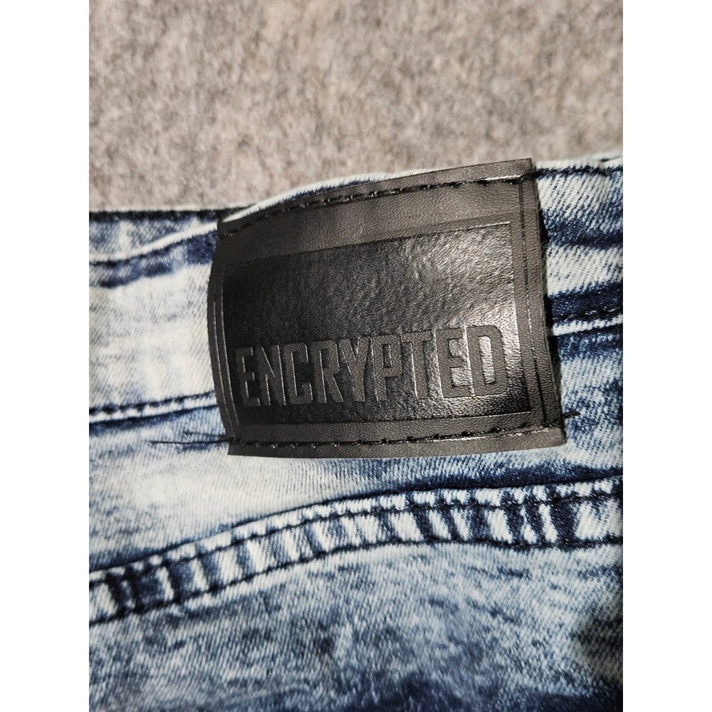 Encrypted Denim Shorts Mens 38 Blue Acid Wash Distressed Biker E911819-ID-F22 - Picture 5 of 7
